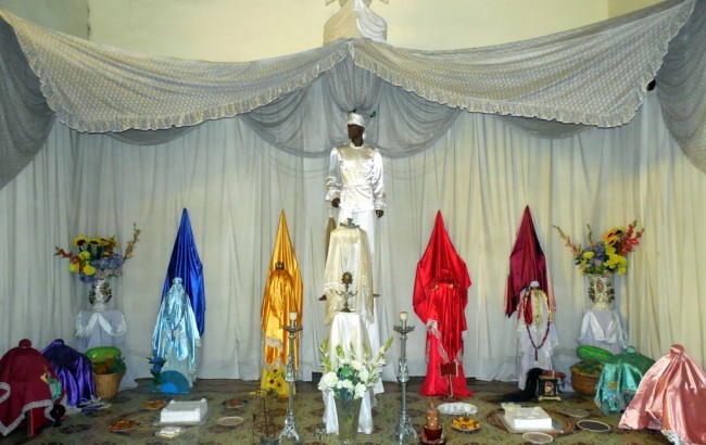 Discover, Los Orishas, Afro-Cuban religion inside the Asociacion Cultural Yoruba de Cuba in Havana Cuba. 