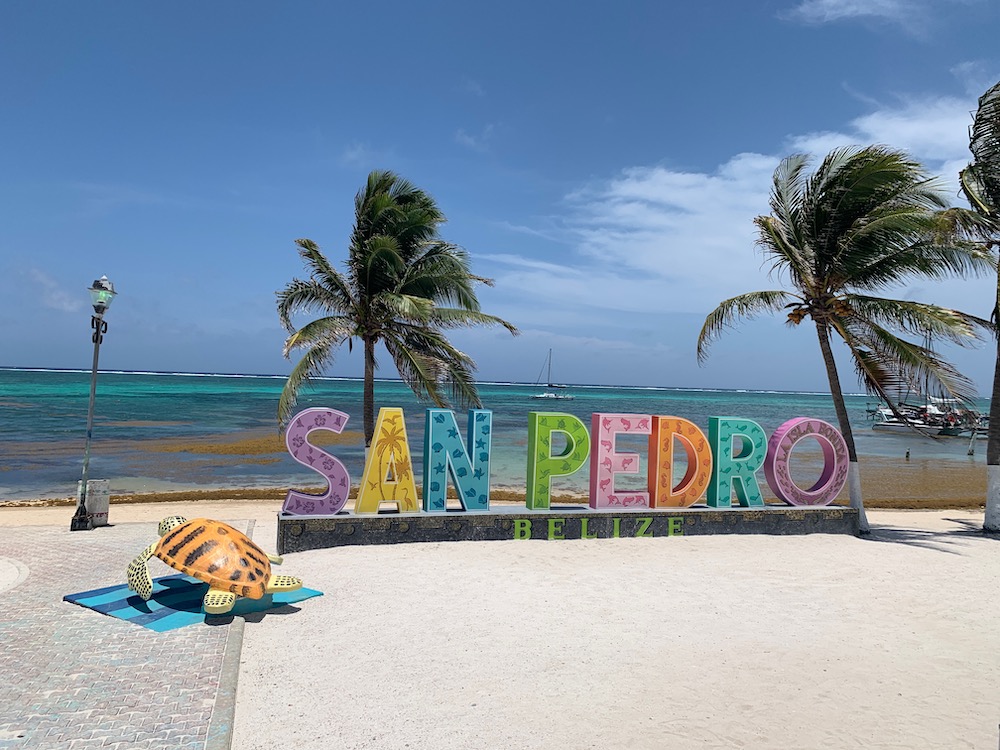 Welcome sign in San Pedro, Belize in center of town. 