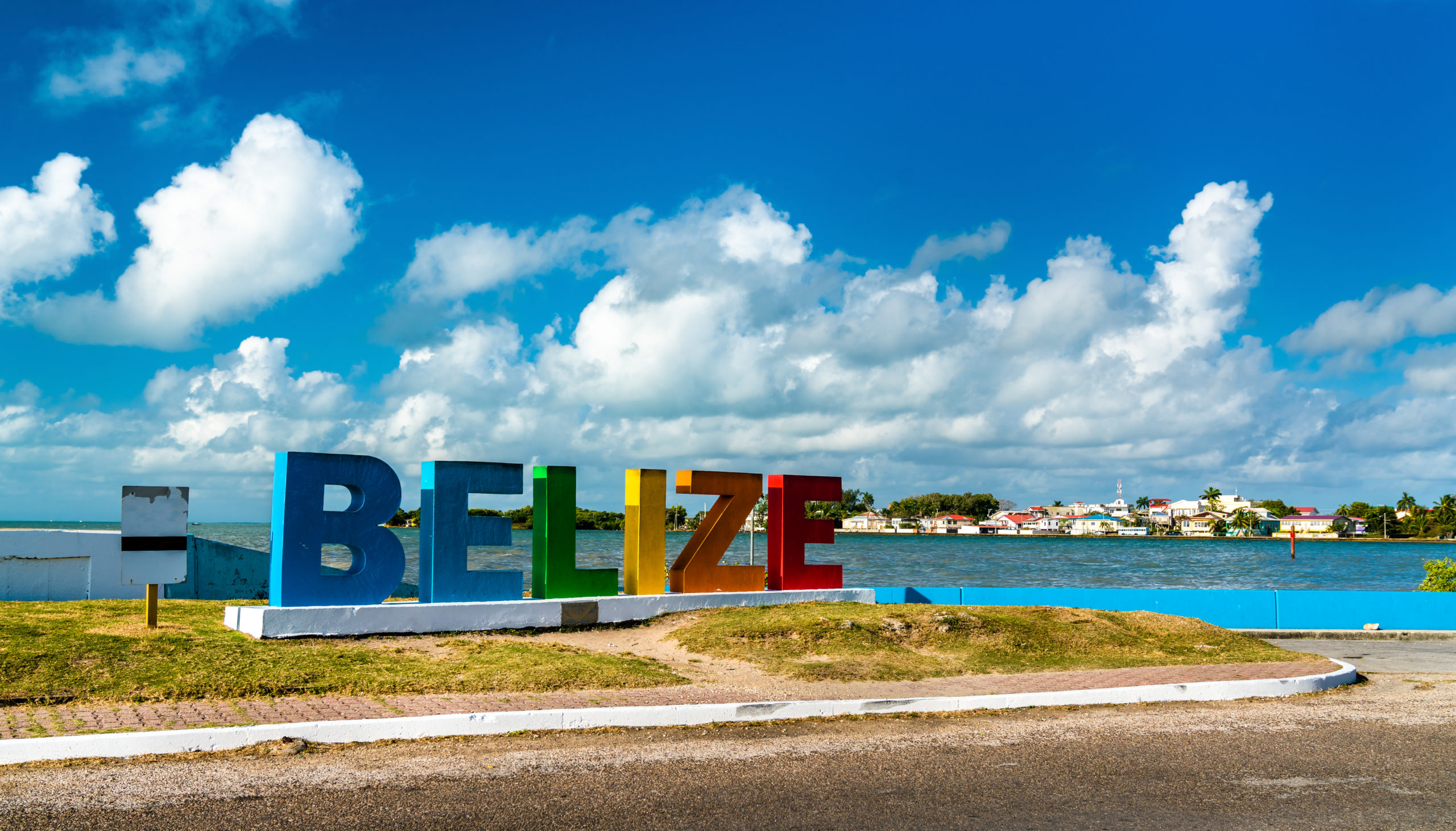 Welcome to Belize Sign at the Caribbean Sea in Belize City