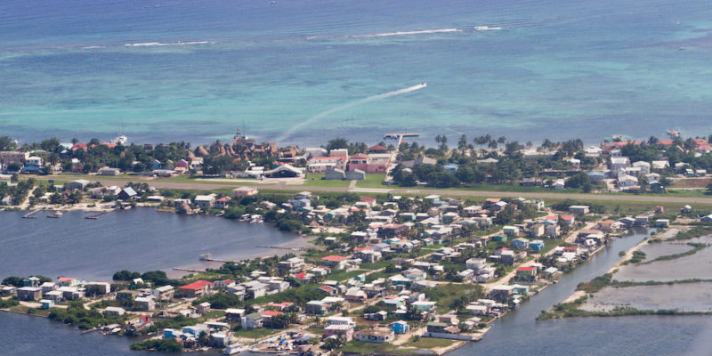 Aerial view of the town of San Pedro in Ambergris Caye, Belize