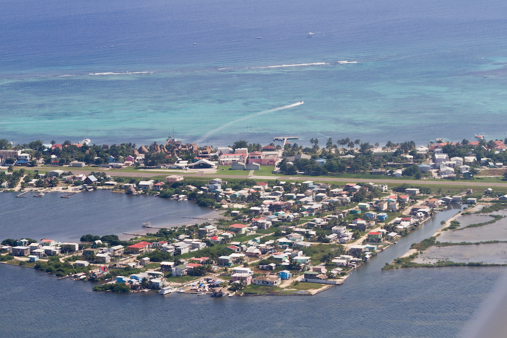 Aerial view of the town of San Pedro in Ambergris Caye, Belize