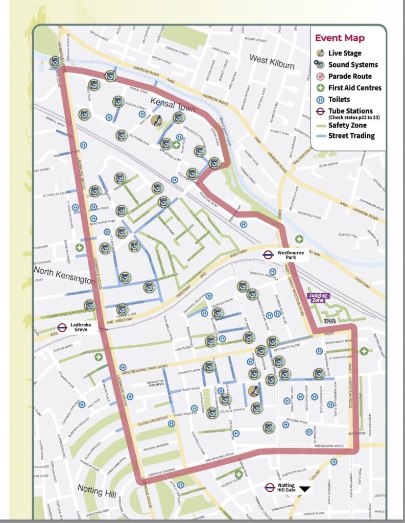 Map of Notting Hill parade route. 