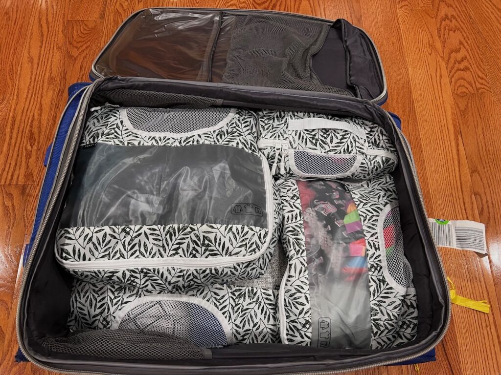 packing cubes filled in a suitcase