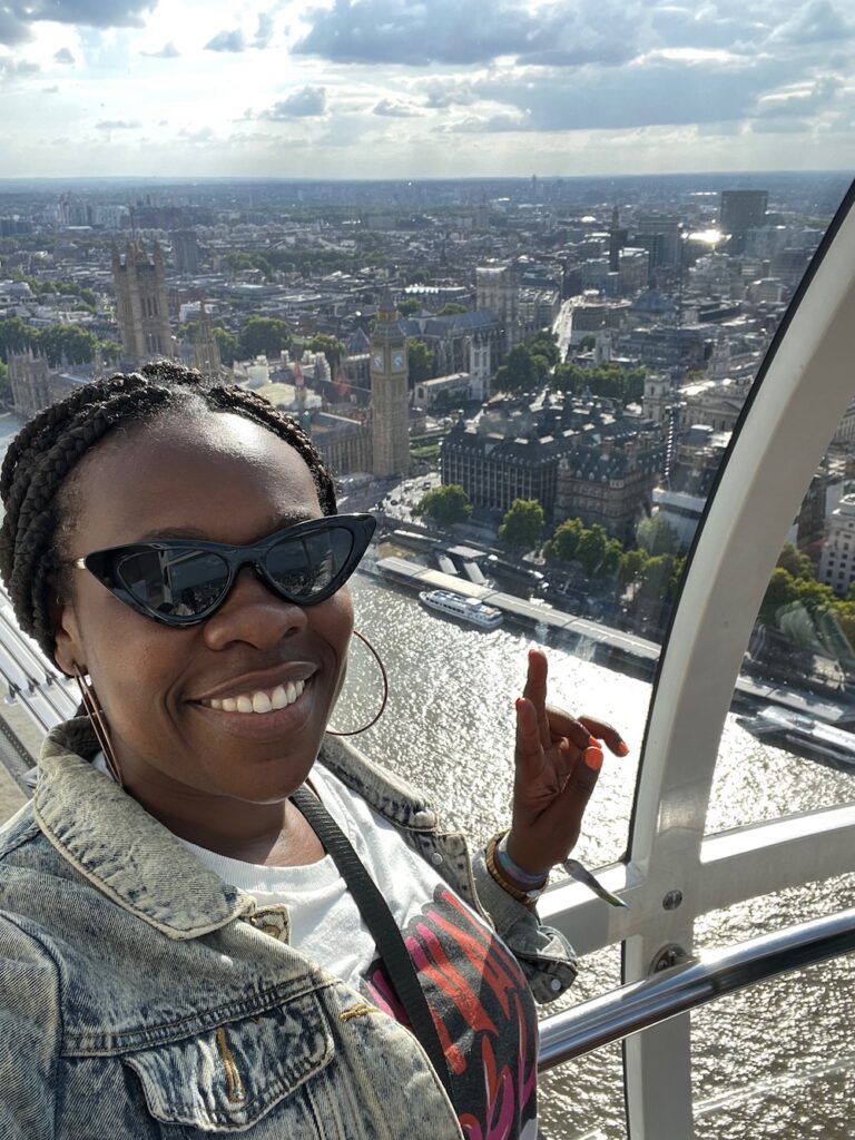 Image of Lady Chin on the London Eye in Central London.