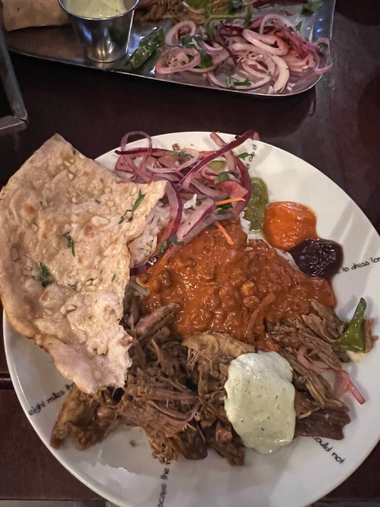 Delicious plate of Bombay comfort food from Dishoom in Shoreditch, London, England.