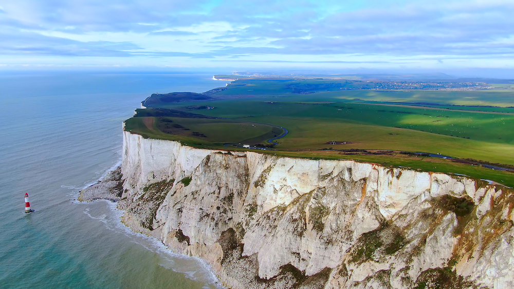 Aerial view of the White cliffs at the English coast