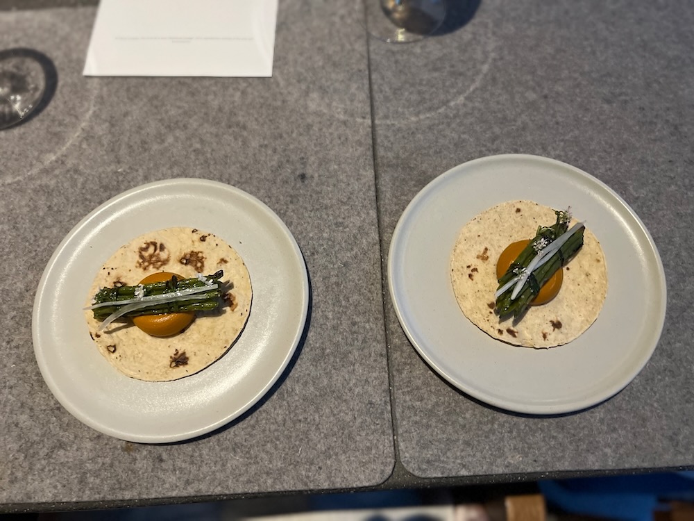 An image of Butter beans taco, peanut sauce at Pujol in Mexico City.