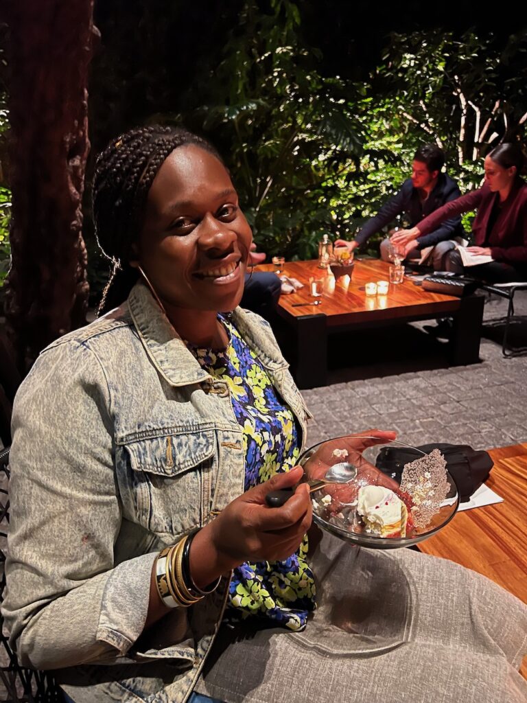 Lady Chin enjoying dessert at Pujol in Mexico City. 