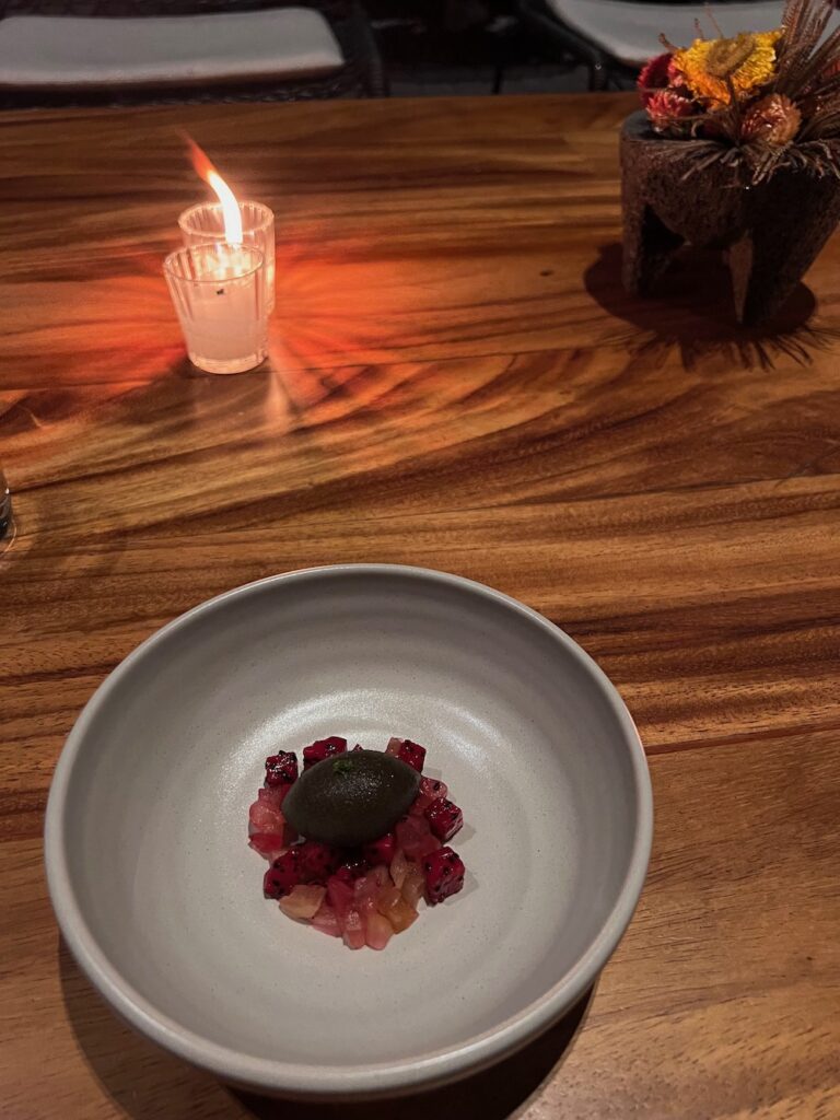 Prickly Pear and Dragon Fruit dessert at Pujol in Mexico City.