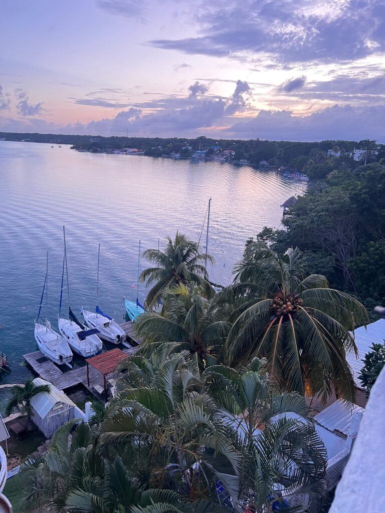 Image of the Bacalar Lagoon at sunset. 