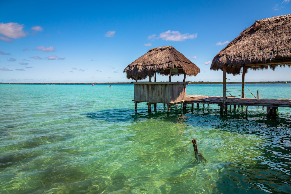 An image of the Seven Color Lagoon in Bacalar also known as the Laguna de Bacalar.