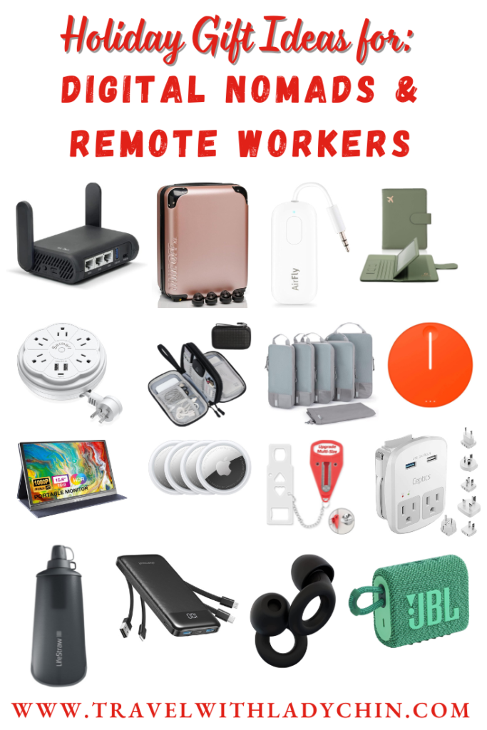 Pinterest pins of Holiday Gift Guide for Digital Nomads and Remote Workers.