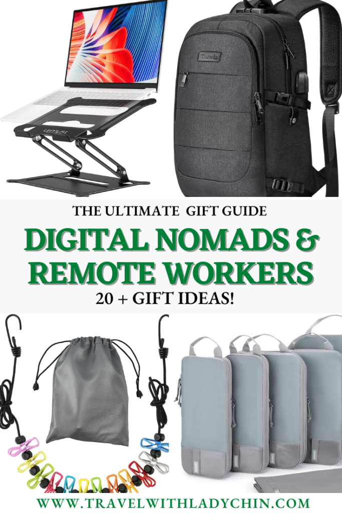 Pinterest Pins of Holiday Gift Guide for Digital Nomads and Remote Workers.