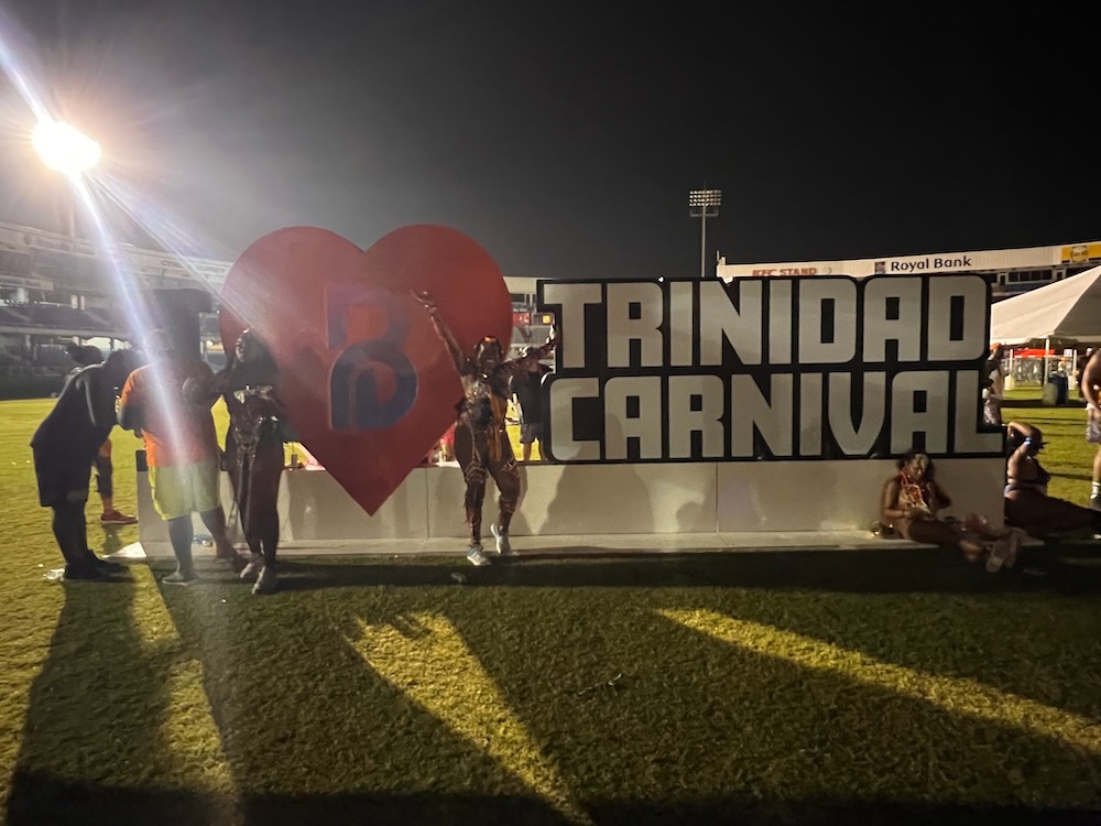 Trinidad Carnival sign at last lap after parade.