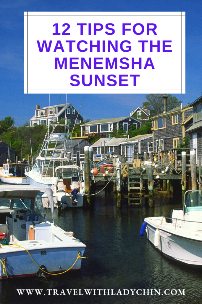 Pinterest pin of Menemsha harbor in Martha's Vineyard, Massachusetts