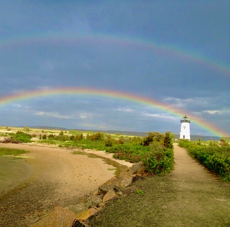 double rainbow over Edgartown lighthouse.