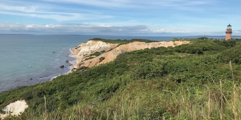 Aquinnah cliffs and light house overlooking the Vineyard Sound in Martha's Vineyard