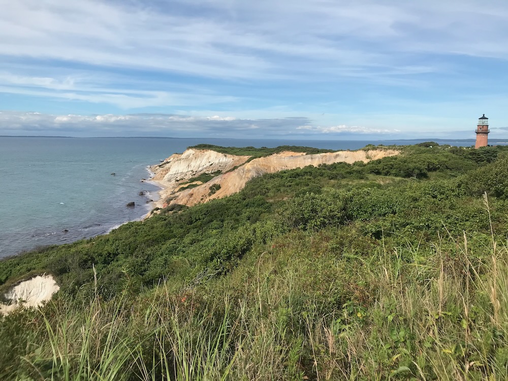 Aquinnah cliffs and light house overlooking the Vineyard Sound in Martha's Vineyard