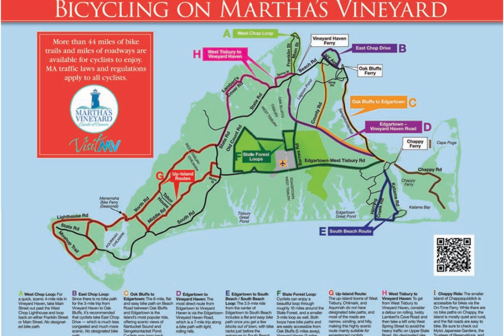 Visit MV Map of bicycling on Martha's vineyard. 