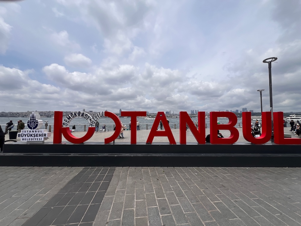 Istanbul sign in red writing in Üsküdar on the Asia side. 