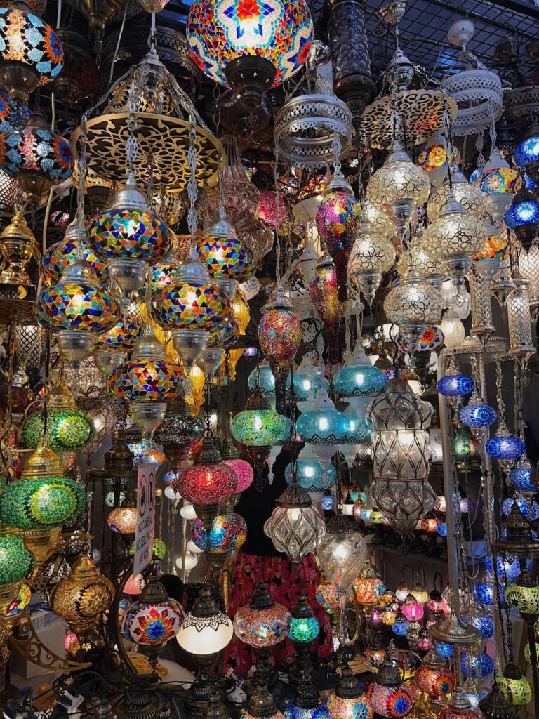 dozens of Colorful Turkish lantern at the Grand Bazaar in Istanbul.  Perfect to check out in Istanbul of first time visitors. 