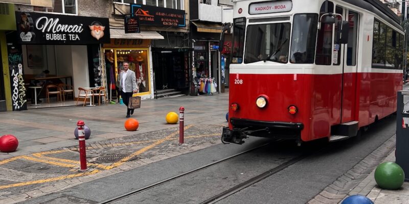 Red and White Trolley in Kadikoy Istanbul on the Asian Side of Istanbul