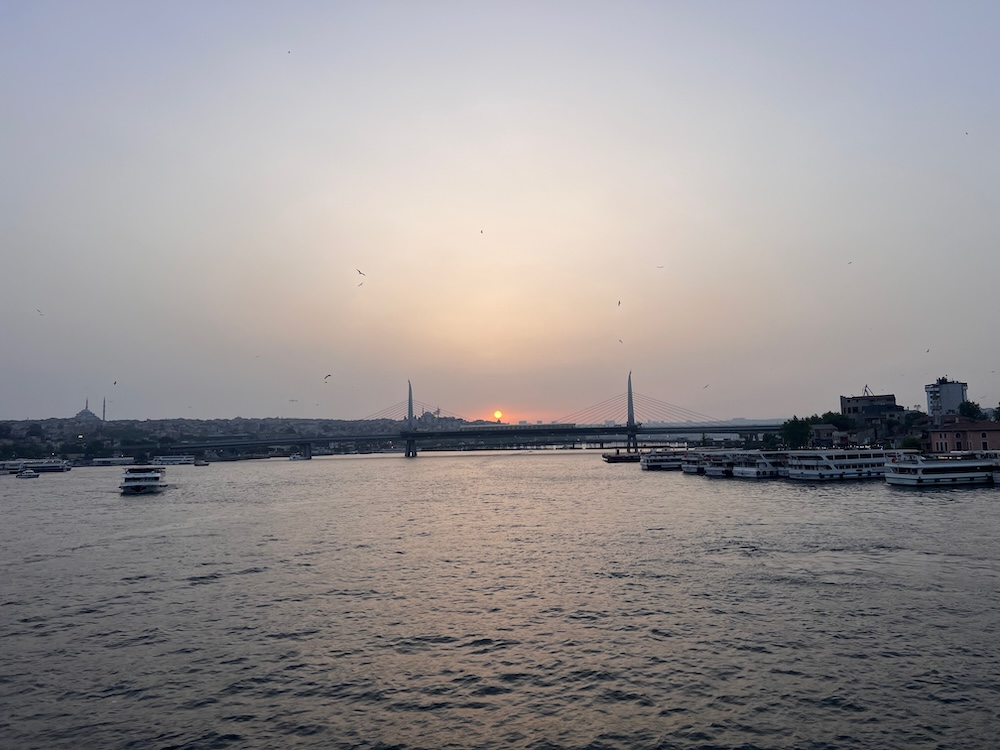 Sun setting in Istanbul over the Bosphorus. 
